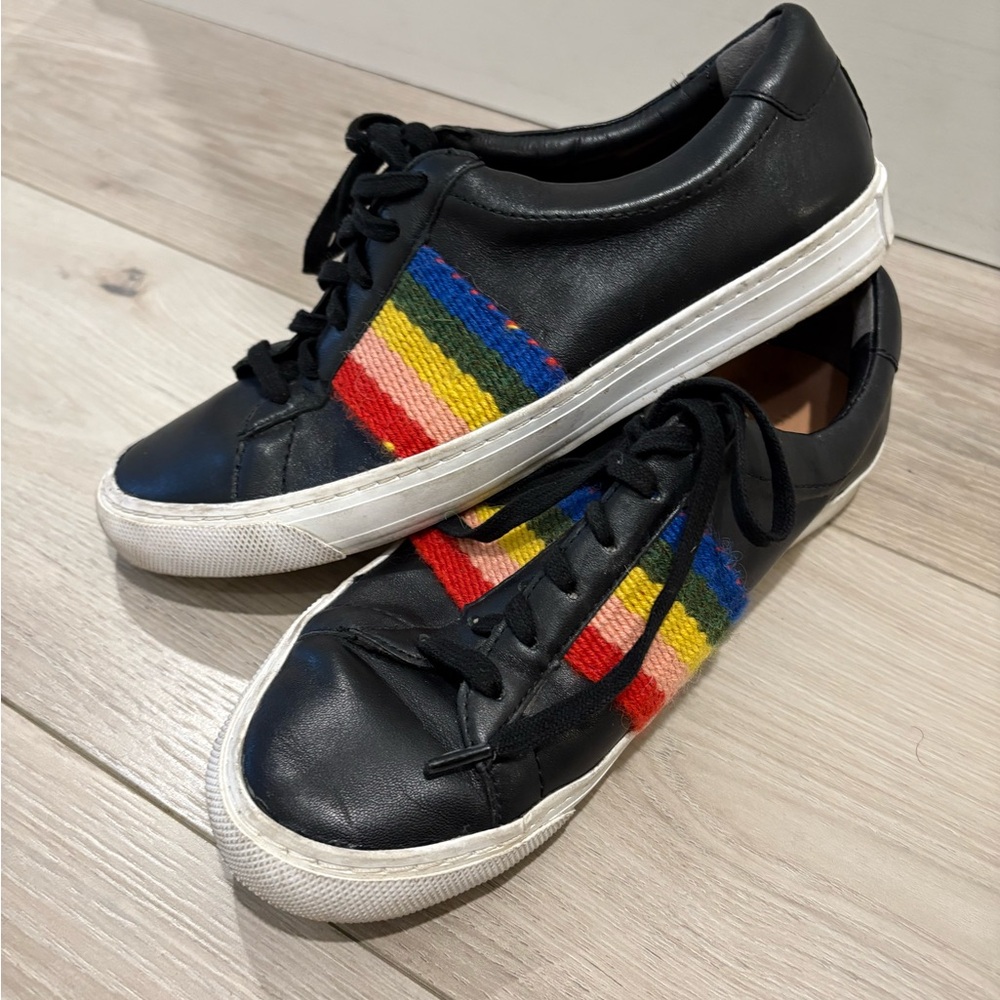 Loeffler Randall Black Sneakers with Rainbow Stripes